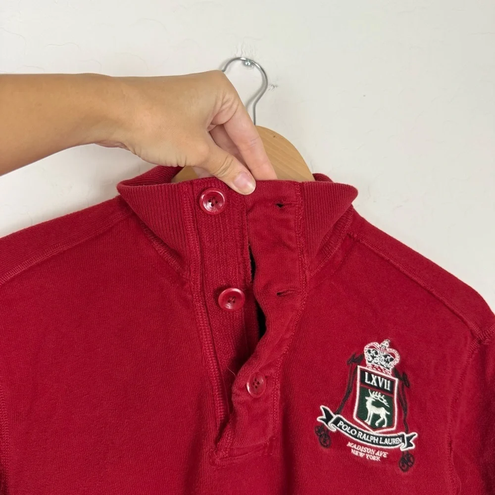 Polo Ralph Lauren Vintage Red Button Mock Neck Madison Ave Rugby - Picture 4 of 9